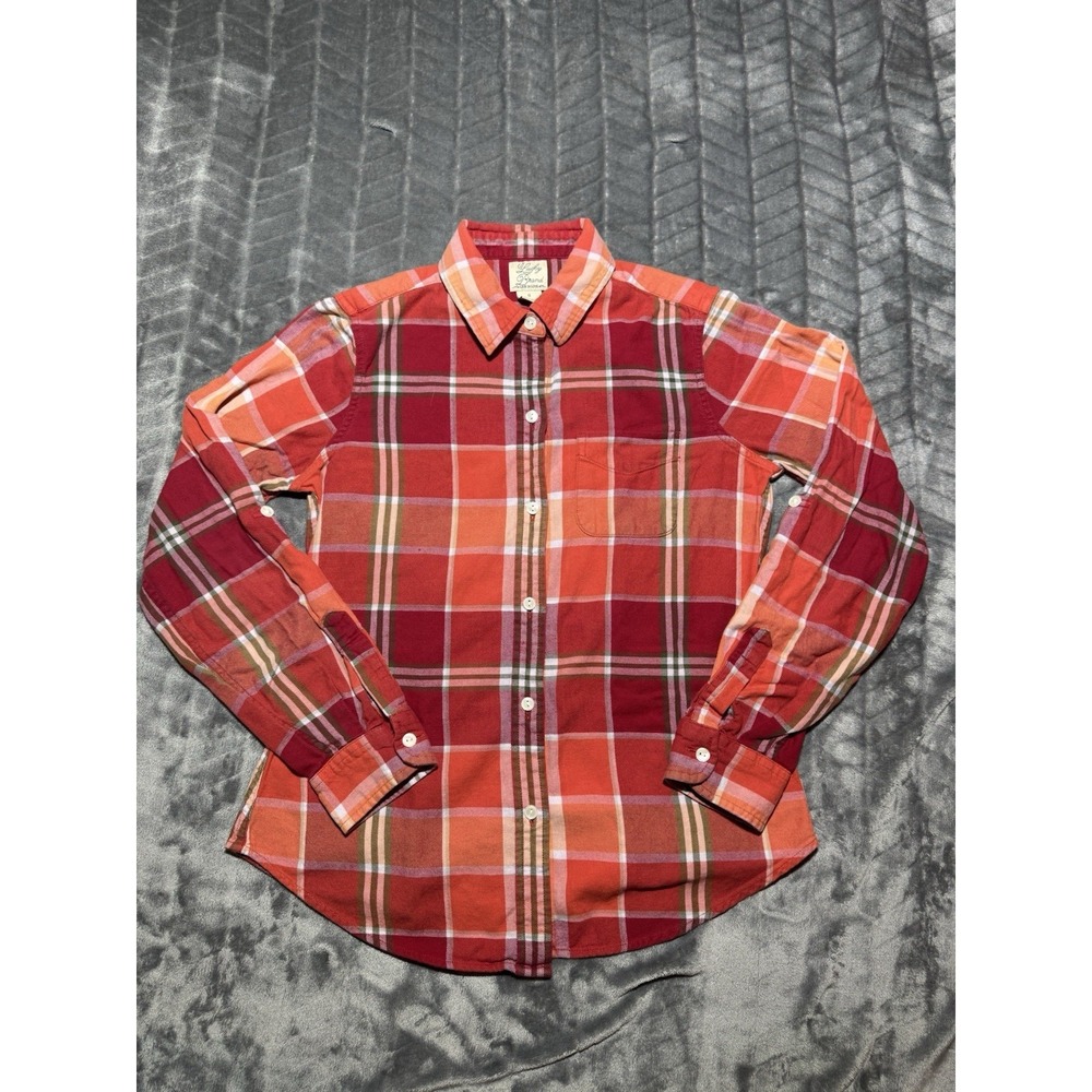 Lucky Brand Cotton Plaid Button-Up Shirt Red Orange S Long Sleeve